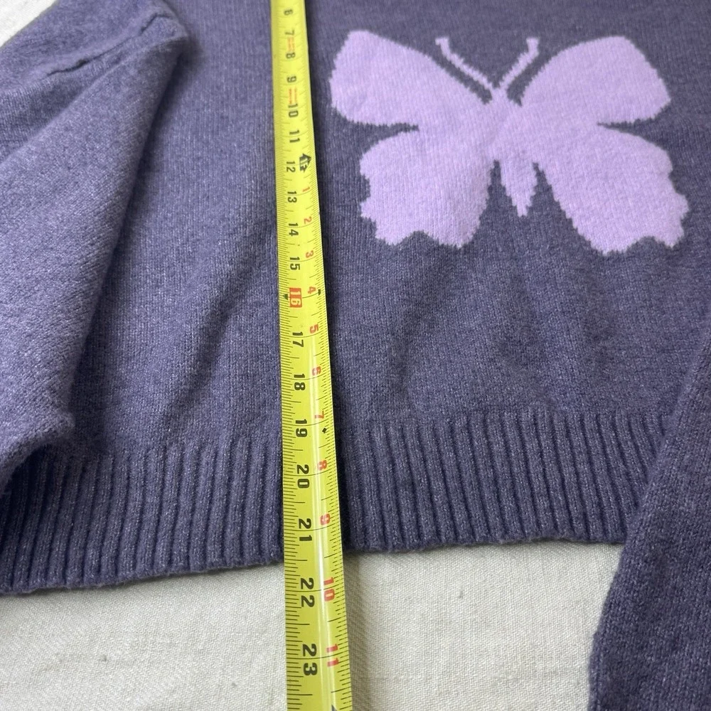 PURPLE BUTTERFLY SWEATER Womens Size Med Slouchy Dolman Sleeves Soft Girl Spring